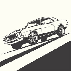 Naklejka premium Classic Muscle Car Illustration on Diagonal Lines with a Retro Aesthetic