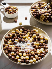 chocolate cereal flakes balls with milk