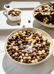 chocolate cereal flakes balls with milk