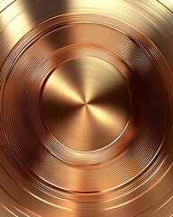 Obraz premium Detailed close-up view of concentric circles of polished copper-toned metal. Circular patterns radiate outward from a central, highly reflective point