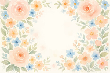 Vintage floral background with romantic pink roses, elegant frame, and decorative hearts for a wedding or Valentine's Day card design