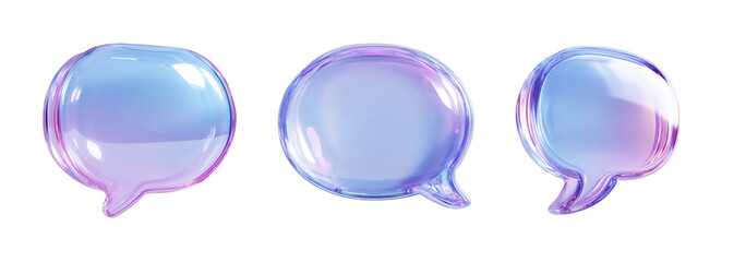 set of purple speech bubble 3d icon isolated on white. 3d rendering