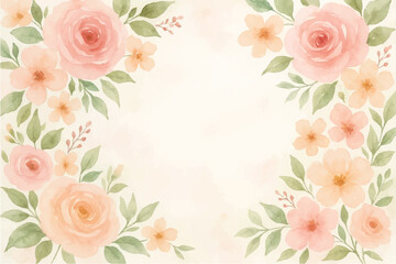 Vintage floral background with romantic pink roses, elegant frame, and decorative hearts for a wedding or Valentine's Day card design