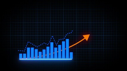 A 3D rendering of a stock market graph with an arrow indicating financial growth animation on a black background. perfect for business and investment concepts. Business Growing Chart 4k video. - Powered by Adobe
