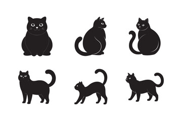 Scottish Fold Cat Silhouette In Typical Positions