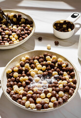chocolate cereal flakes balls with milk