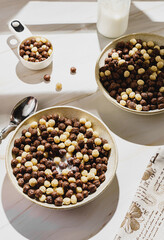 chocolate cereal flakes balls with milk