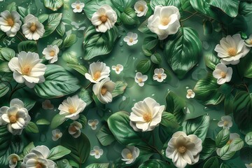 Brings a spring floral pattern to life with a 3D rendering that emphasizes depth and texture.