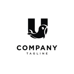 Letter U Whale Cute Logo Icon Vector