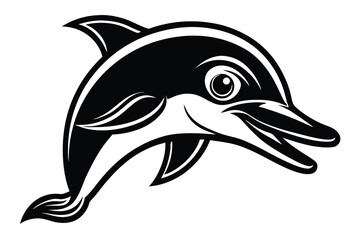 Obraz premium Animated dolphin exhibits a happy, playful expression with its sleek, monochrome design