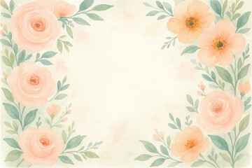 Vintage floral background with romantic pink roses, elegant frame, and decorative hearts for a wedding or Valentine's Day card design