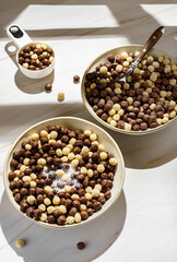 chocolate cereal flakes balls with milk