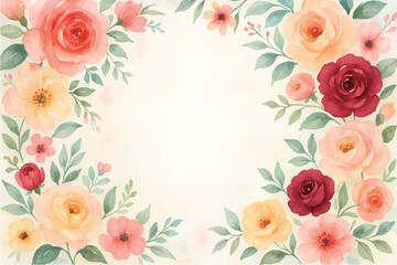 Vintage floral background with romantic pink roses, elegant frame, and decorative hearts for a wedding or Valentine's Day card design