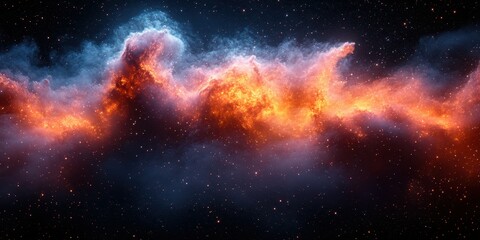 Fototapeta premium Cosmic clouds swirl vividly in fiery orange and blue hues against the backdrop of deep space