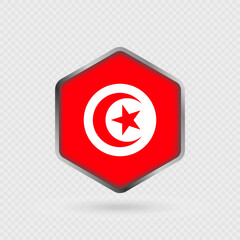 Tunisia Flag Icon in Hexagon Shape.