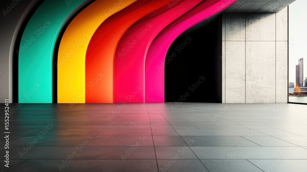 Poster an abstract image featuring colorful arches in a modern setting provides a striking visual experienc