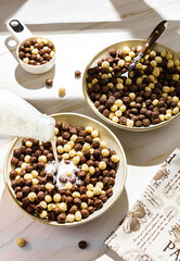 chocolate cereal flakes balls with milk