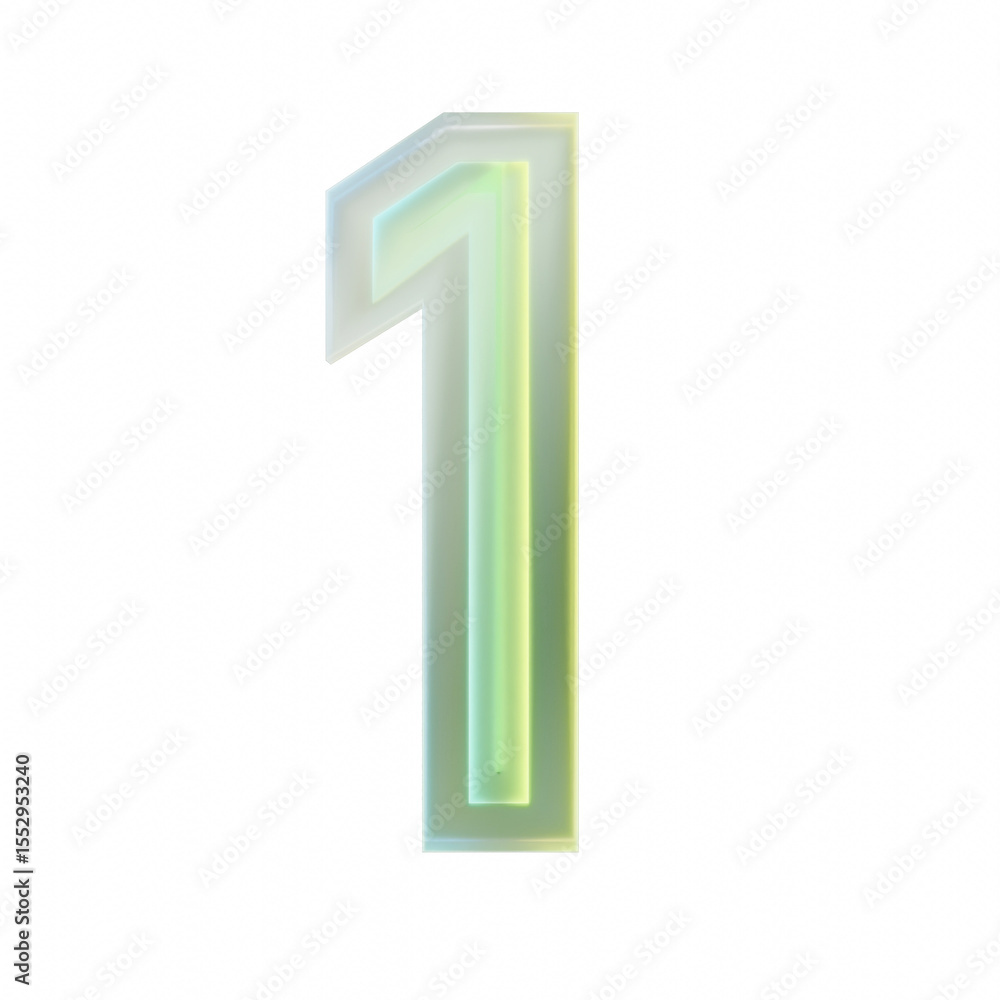 Fototapete 3d rendering number one isolated on transparent background with green and yellow gradient
