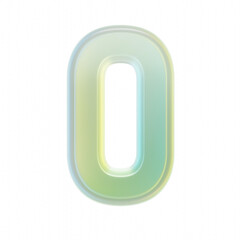 3d rendering number zero glassy transparent rounded bold font on transparent background
