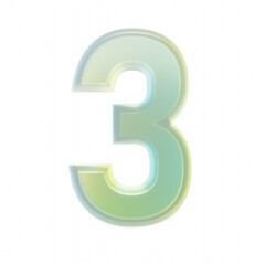 3d rendering number three 3 glass transparent gradient green yellow numeral