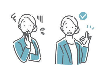 A simple and stylish line drawing of a troubled business person in his 40s or 50s