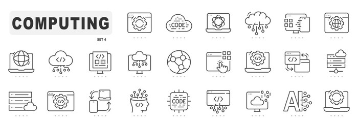 Computing line icons set. Cloud, computer, internet, network, web etc. Editable stroke