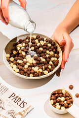 chocolate cereal flakes balls with milk