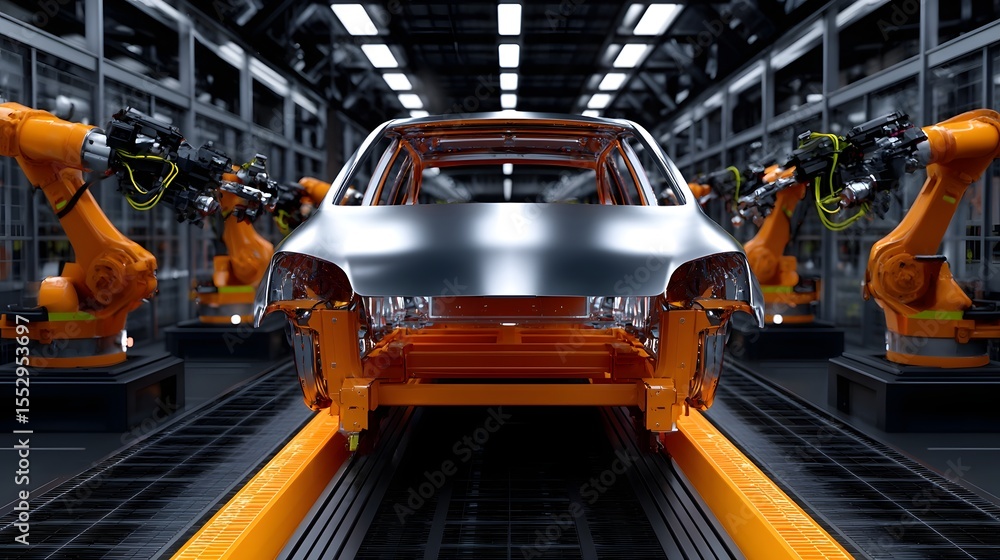 Aufkleber automated vehicle assembly line in a modern factory