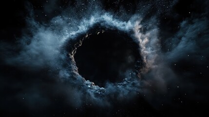 A captivating cosmic scene featuring a black hole surrounded by swirling nebulae, igniting curiosity about the universe, science, and the mysteries of space exploration.
