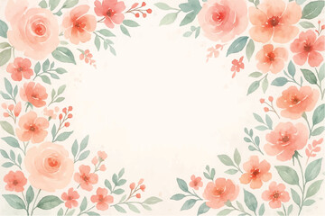 Vintage floral background with romantic pink roses, elegant frame, and decorative hearts for a wedding or Valentine's Day card design