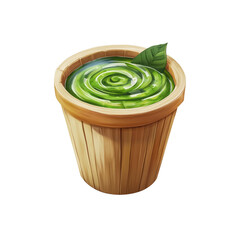 Swirling Matcha in a Wooden Cup Vibrant Green Tea Beverage