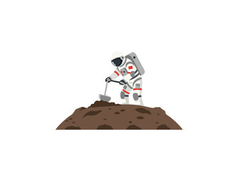 Astronaut collects soil on a lunar surface. A clean, minimalist illustration depicting space exploration and scientific research. Perfect for science, technology, and space-themed visuals.