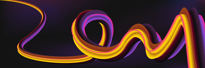 Twisted gradient stream in neon pink, orange, and yellow creating a dynamic shape with 3D depth....