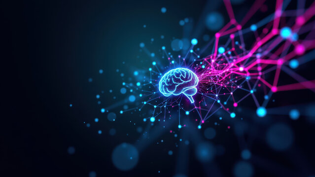 VNS - Vagus Nerve Stimulation visualized as a digital neural network with vibrant hues of blue and pink.