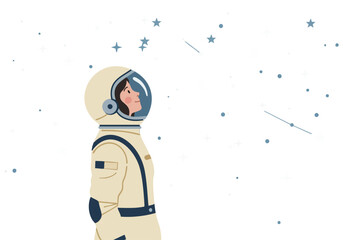 Naklejka premium An astronaut gazes at the stars, a serene and inspiring image. Perfect for space, dreams, and aspiration themes. Clean, modern illustration.