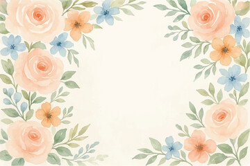 Vintage floral background with romantic pink roses, elegant frame, and decorative hearts for a wedding or Valentine's Day card design