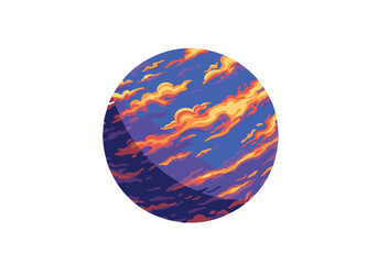 A stylized planet illustration showcases swirling blue and orange clouds against a dark background. This vibrant, circular design offers a captivating visual for diverse applications.