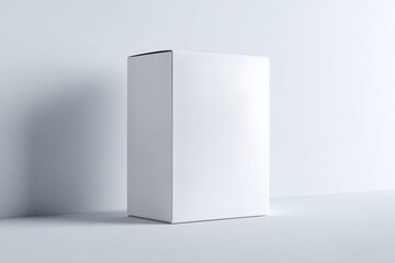 Blank white packaging box mockup, clean product photo on white surface