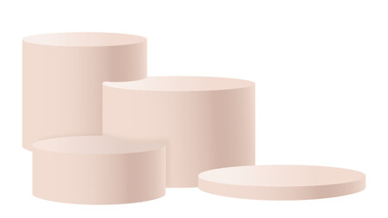Soft Peach Cylindrical Podiums in Varying Heights with Transparent Background, Ideal for Gentle Product Displays

