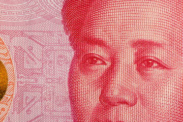 red banknote worth one hundred Chinese yuan , part and details of the 100 yuan red banknote, which...
