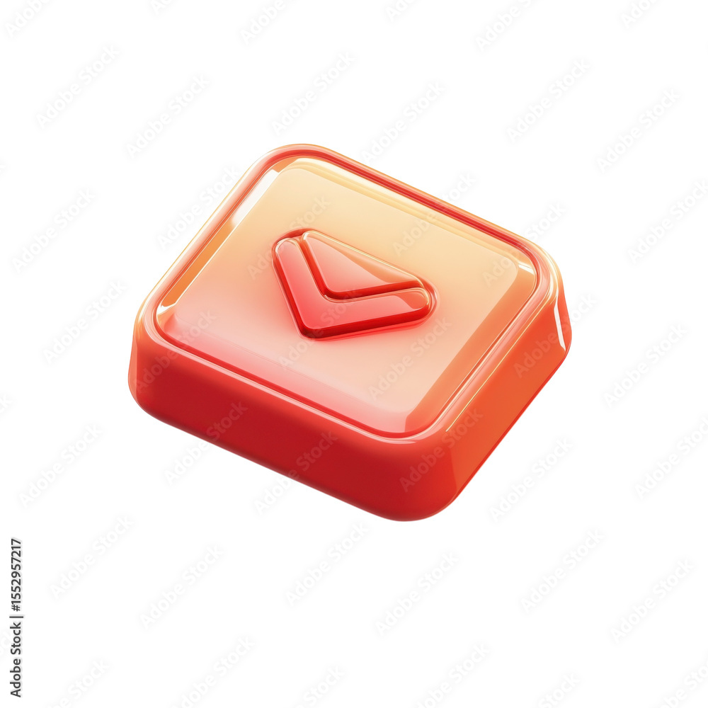 Poster glossy red arrow button download icon design modern ui element symbol on transparent background