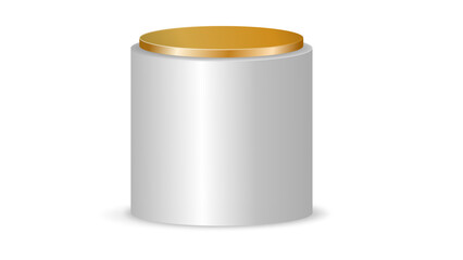 Sleek White Cylindrical Product Podium with Golden Top and Transparent Background, Ideal for Spotlighting Items

