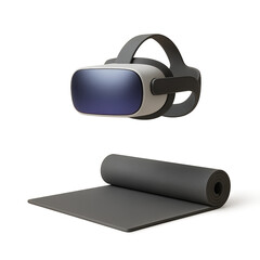 Virtual Reality Fitness: A high-angle shot shows a virtual reality headset paired with a rolled-up exercise mat, ready for an immersive workout in a digital world.