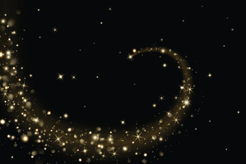 Add as overlay to any background or photo by using Screen mode. Golden glitter wave. Sparkling lights, glow, magic dust effect. For Christmas, party posters, celebration banners, promotions. Vector.