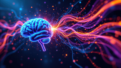 VNS (Vagus Nerve Stimulation) with vibrant colors and a dynamic electric current-like effect emanating from the brain.