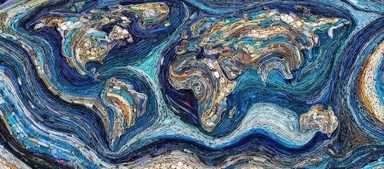 World map made of recycled fabrics