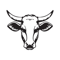 Cow Head Black and White Vector Illustration	