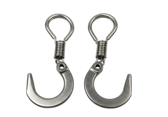 Pair of Miniature Metal Hooks Detailed Closeup isolated on transparent background