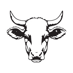 Cow Head Black and White Vector Illustration	