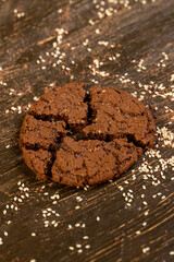 sweet chocolate biscuits on the kitchen , chocolate biscuits with real cocoa and sesame seeds....